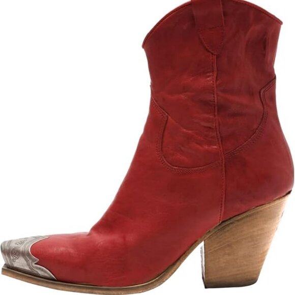 Shoes - Women's Faux Leather Cowgirl Ankle Boots